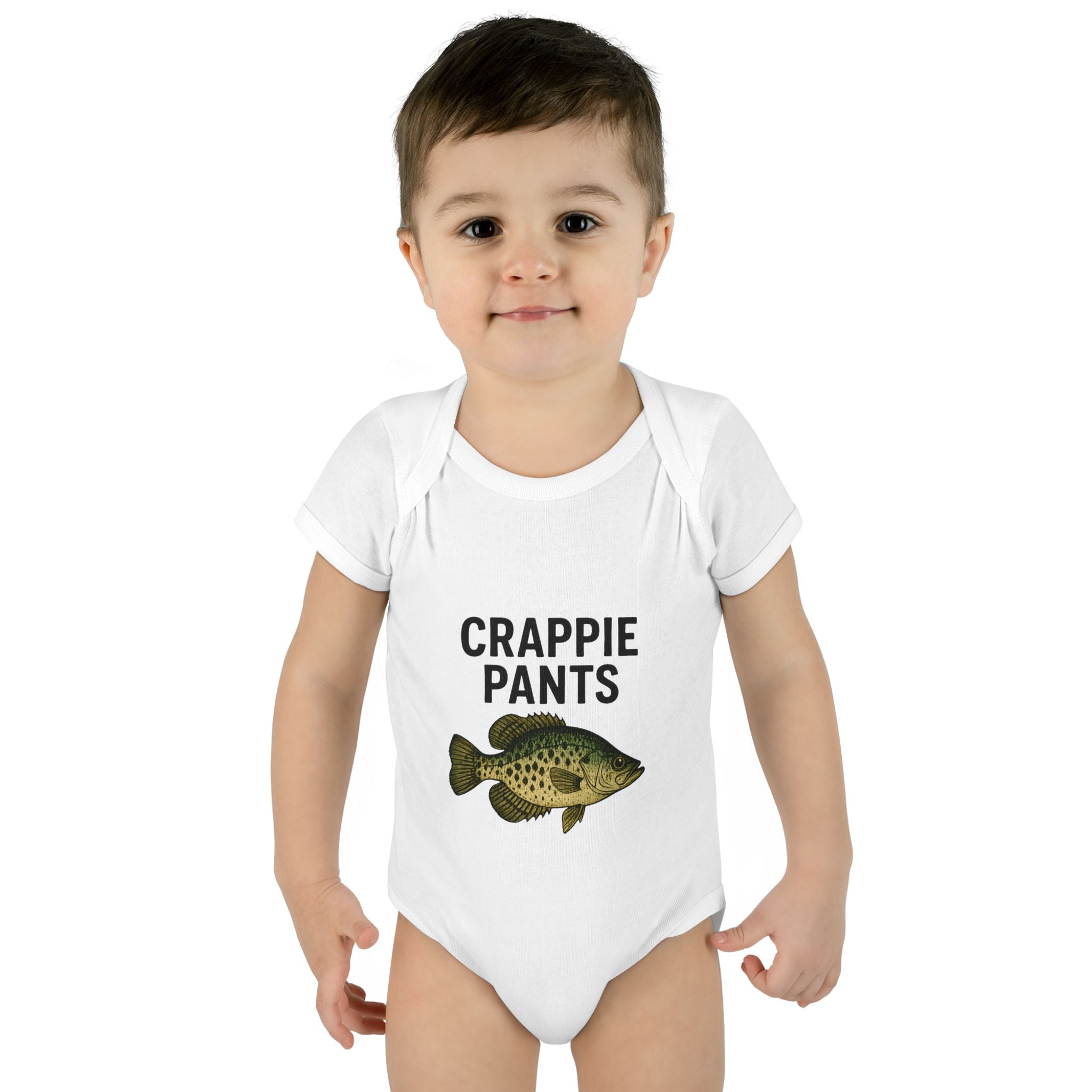 Keep Casting "Crappie Pants" Fish Graphic Baby Onesie