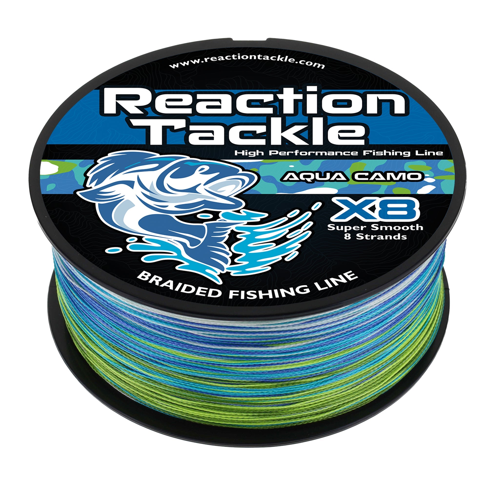 Reaction Tackle X8 Braided Fishing Line- Aqua Camo 8 Strand - Keep Casting Fishing & Outdoors