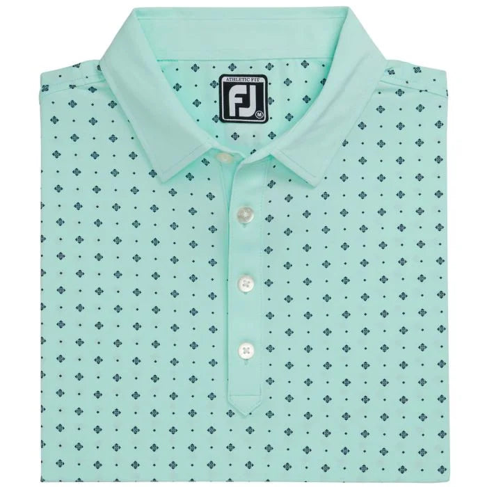 FootJoy Athletic Fit Deco Print Self Collar Golf Polo - Light Blue/Navy #27997
