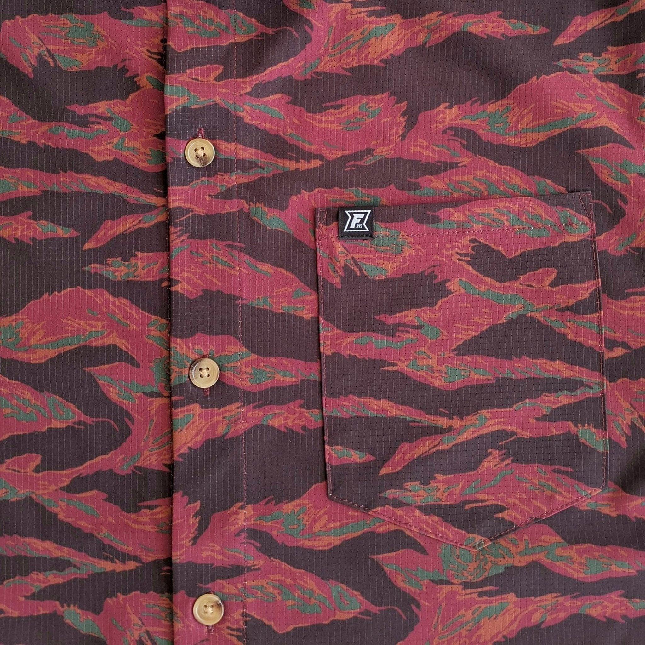 Langley Tech Button Up Shirt - Maroon Tiger Camo - Keep Casting Fishing & Outdoors