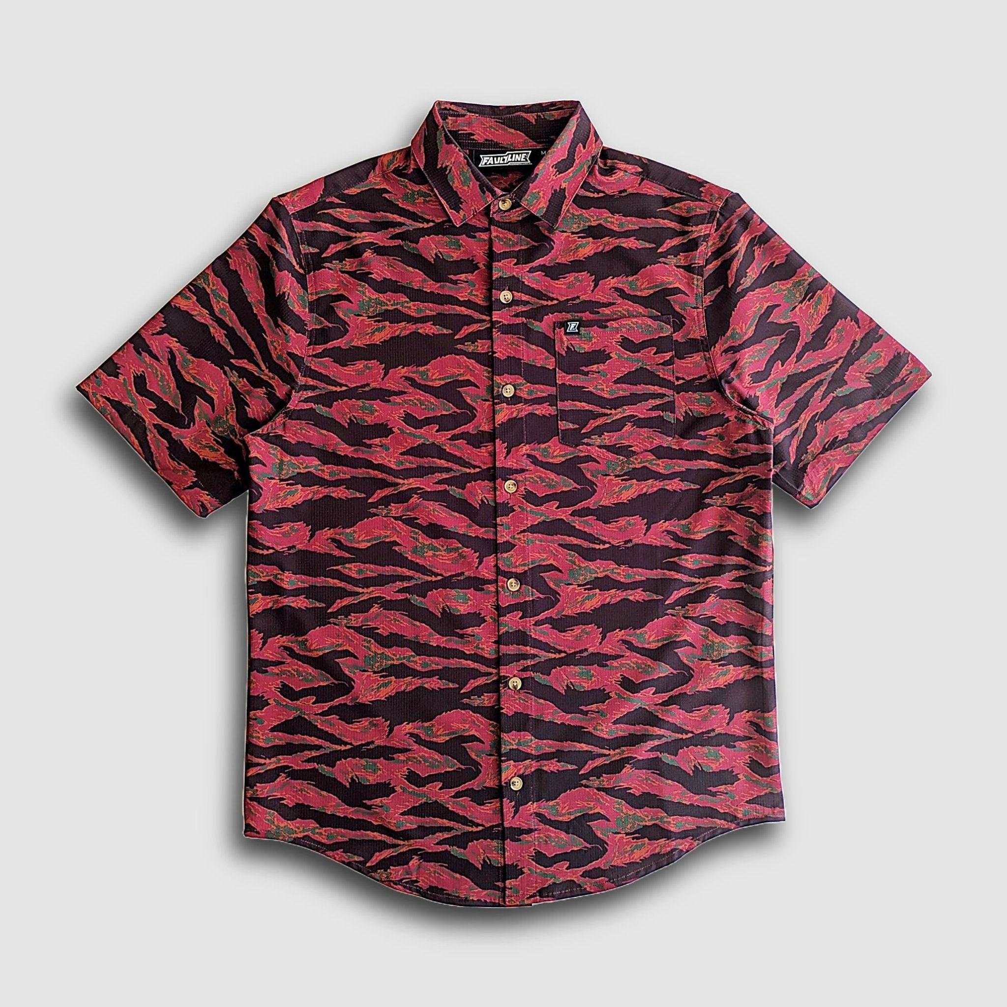 Langley Tech Button Up Shirt - Maroon Tiger Camo - Keep Casting Fishing & Outdoors