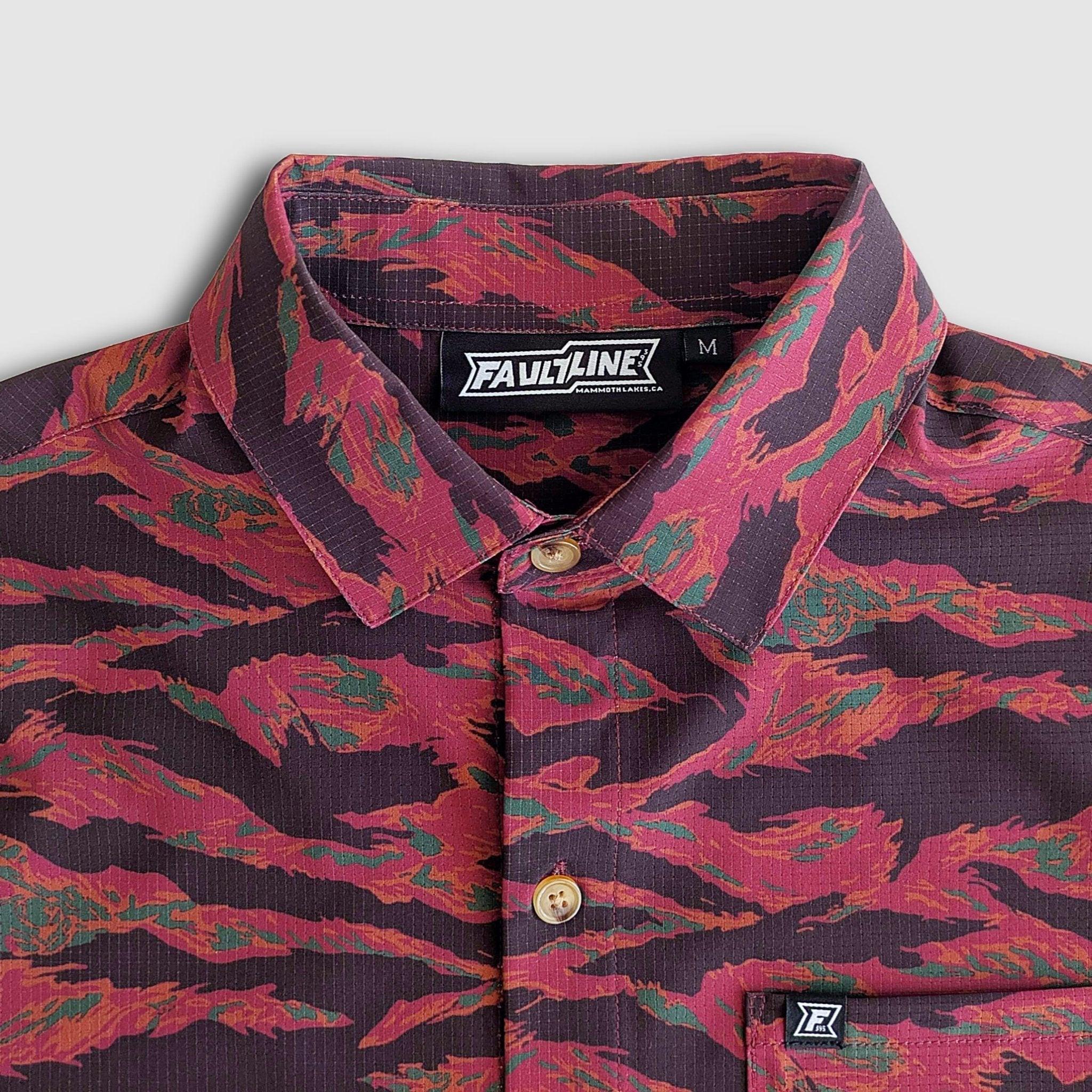 Langley Tech Button Up Shirt - Maroon Tiger Camo - Keep Casting Fishing & Outdoors