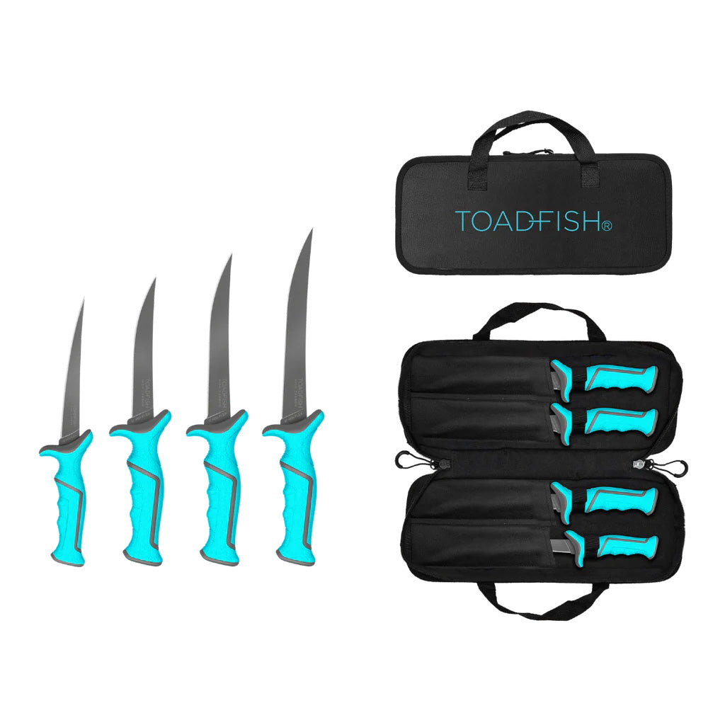 Toadfish Fixed Filet Knife Set - 4 Knives - 5&rdquo;, 6&rdquo;, 7&rdquo; &amp; 8&rdquo; Fixed Knives