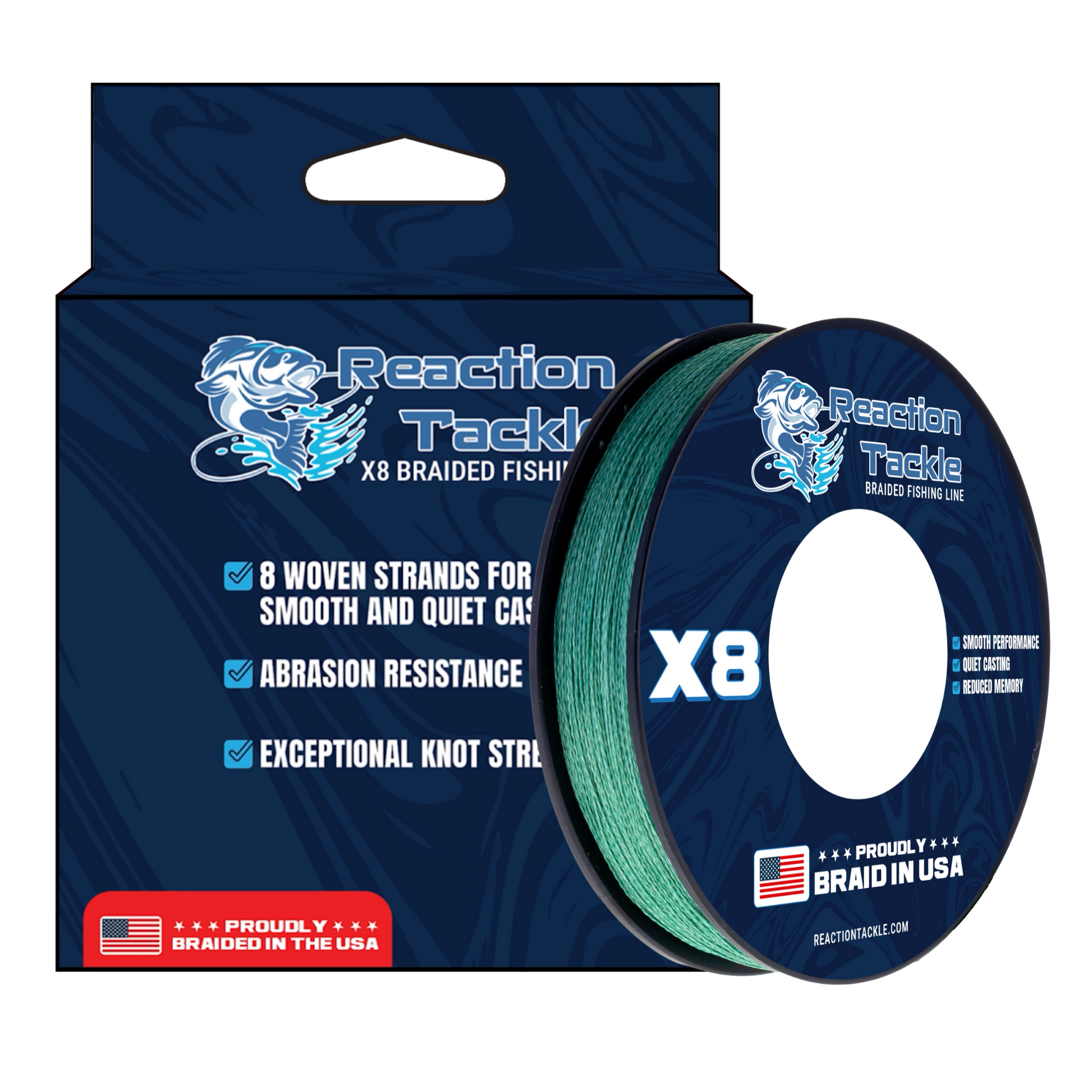 Reaction Tackle BRAIDED IN THE USA Fishing Line- 8X- NEW - Keep Casting Fishing & Outdoors
