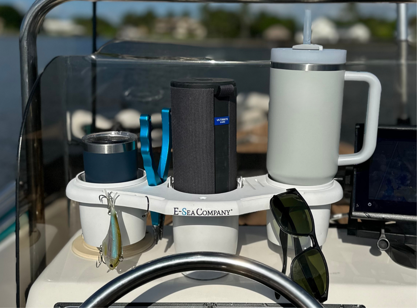 E-Sea Caddy Pro- Multi Cup Suction Mounted Drink Holder-White - Keep Casting Fishing & Outdoors