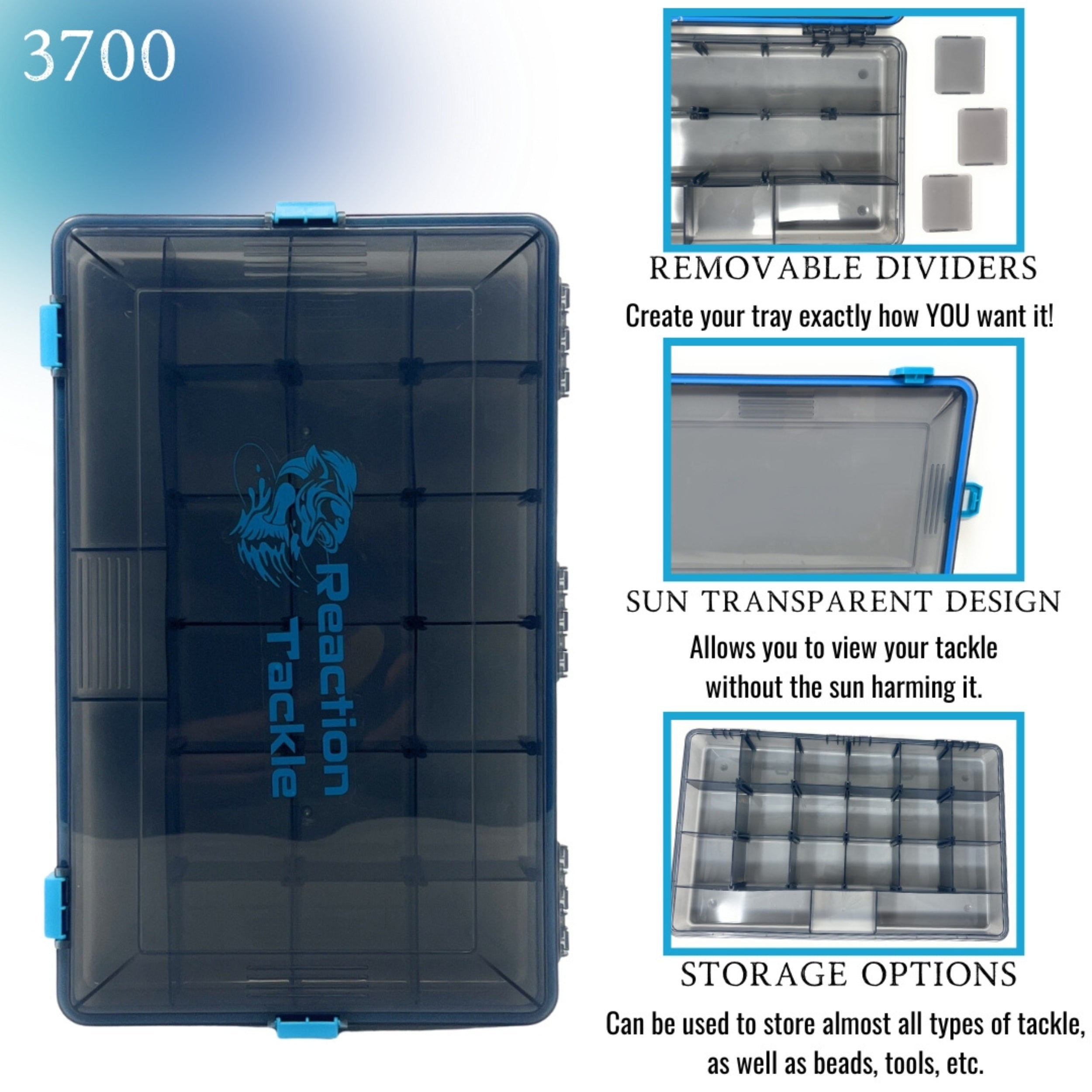 Reaction Tackle Standard Tackle Tray- Sturdy and Waterproof with 4 Reliable Clips - Keep Casting Fishing & Outdoors