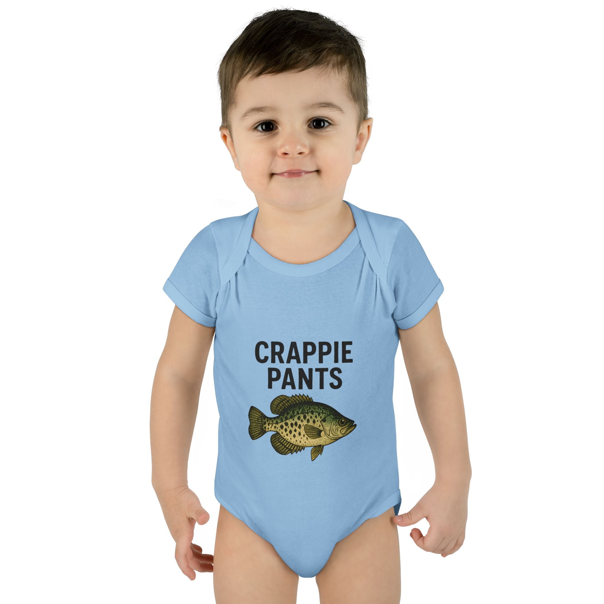 Keep Casting "Crappie Pants" Fish Graphic Baby Onesie