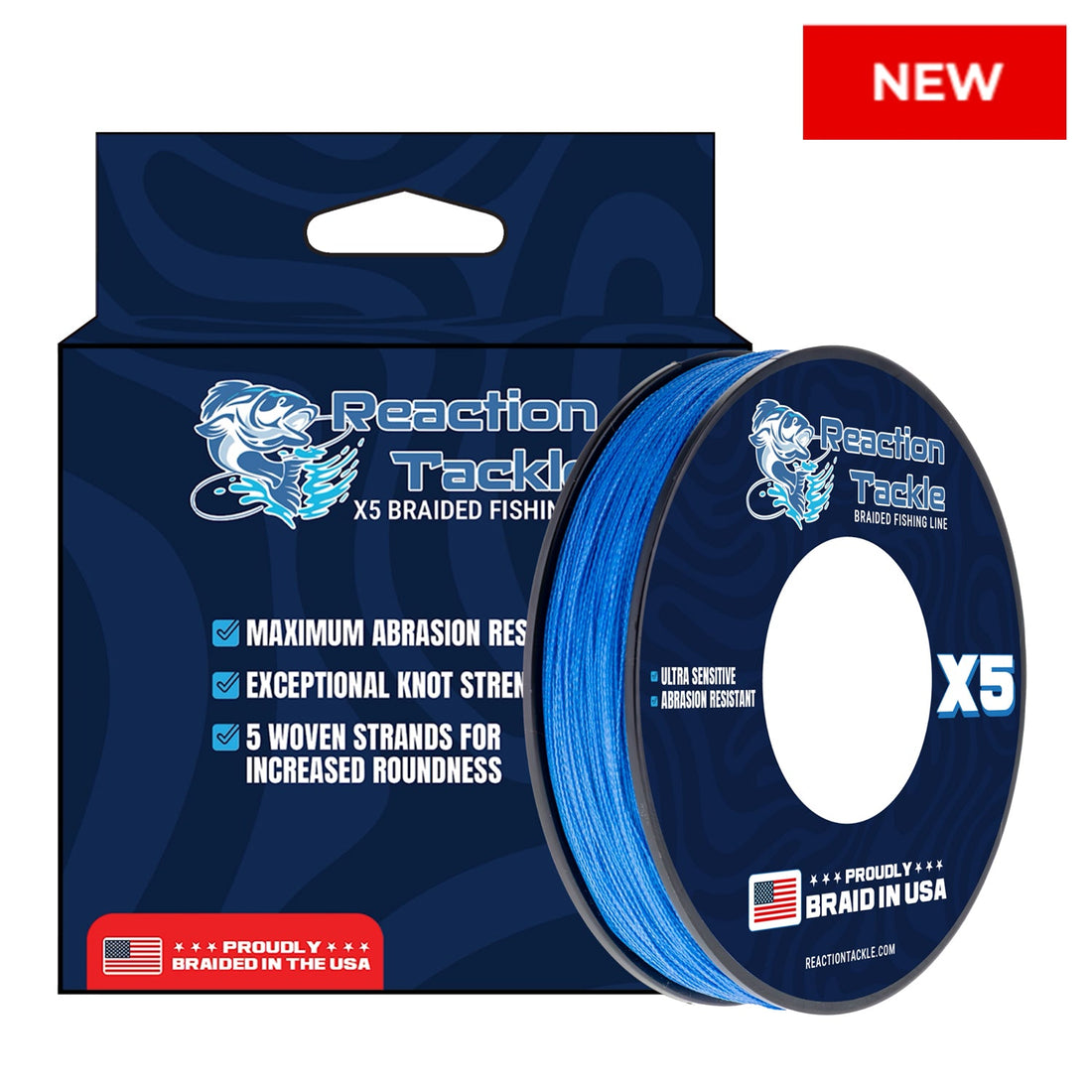 Reaction Tackle BRAIDED IN THE USA Fishing Line- 5X- NEW - Keep Casting Fishing & Outdoors