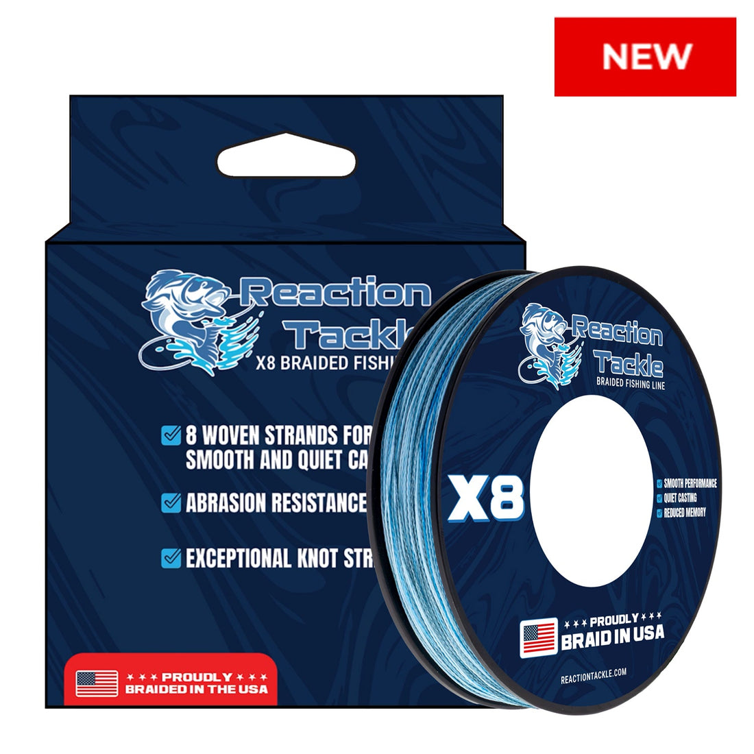 Reaction Tackle BRAIDED IN THE USA Fishing Line- 8X- NEW - Keep Casting Fishing & Outdoors