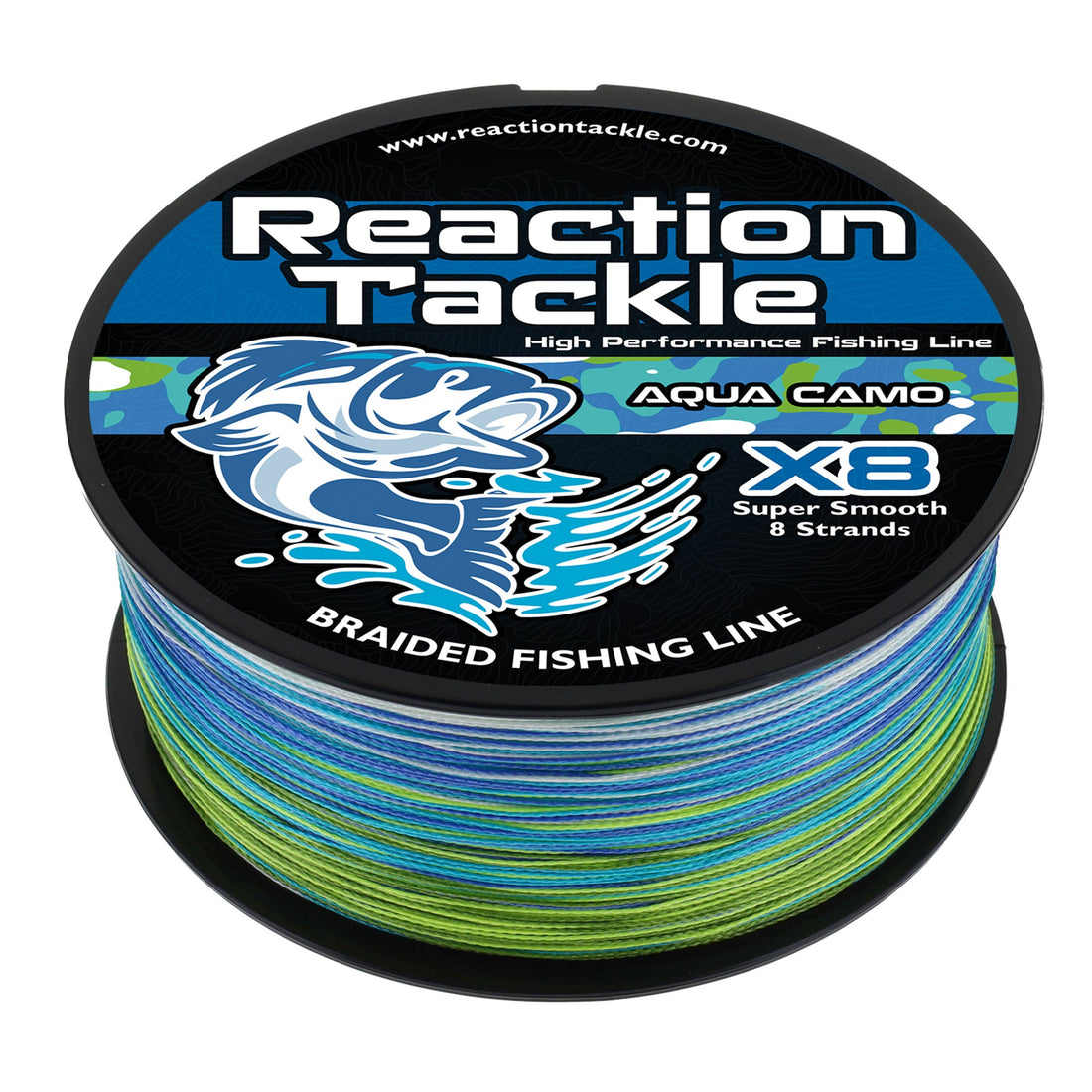 Reaction Tackle X8 Braided Fishing Line- Aqua Camo 8 Strand - Keep Casting Fishing & Outdoors