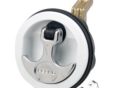 Perko Surface Mount & Latch - White Body, Chrome Handle, Offset Cam Bar, 3/4" - 2-3/8"