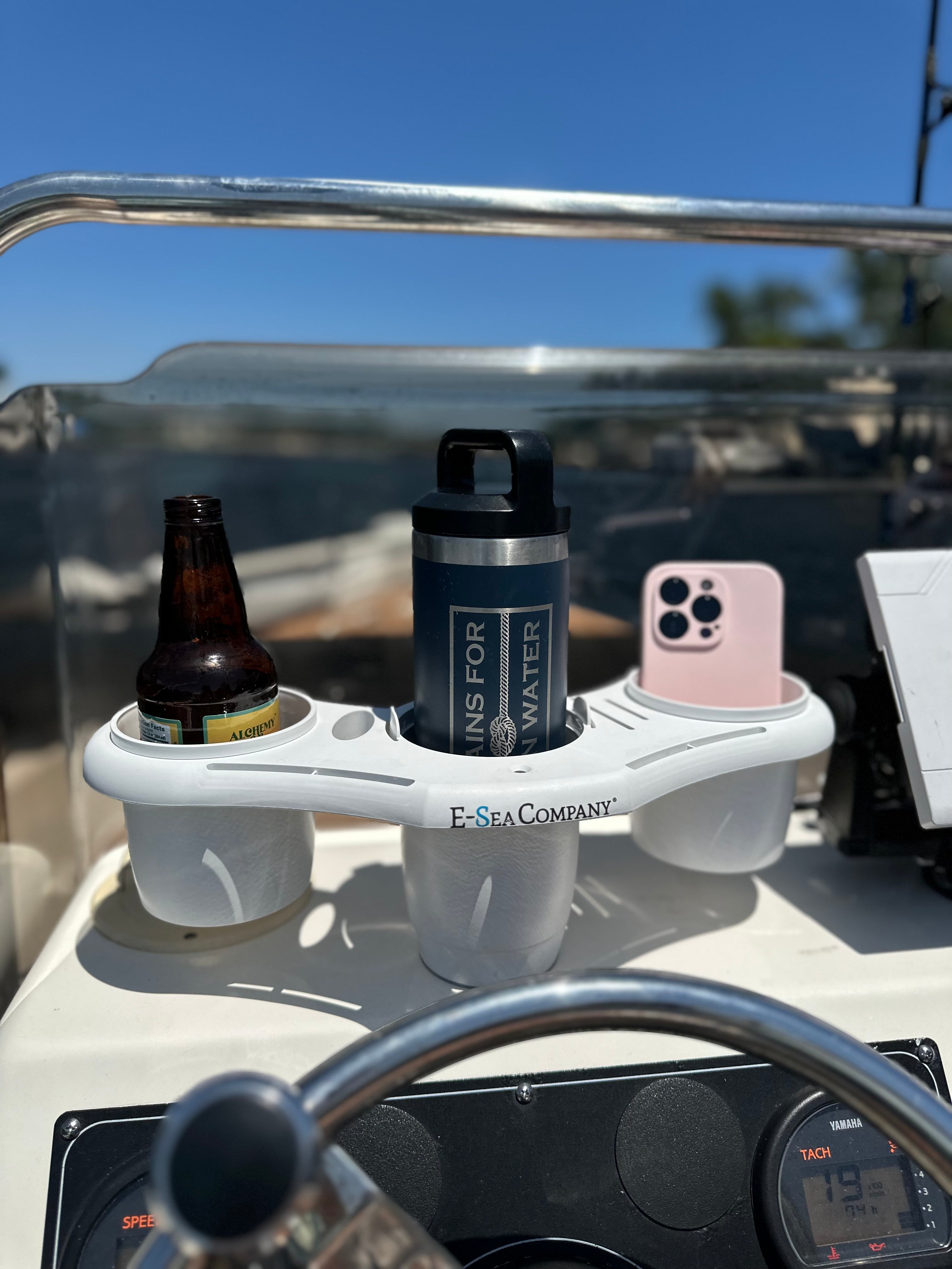 E-Sea Caddy Pro- Multi Cup Suction Mounted Drink Holder-White - Keep Casting Fishing & Outdoors