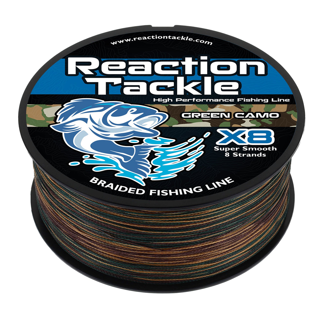 Reaction Tackle X8 Braided Fishing Line - Green Camo 8 Strand - Keep Casting Fishing & Outdoors