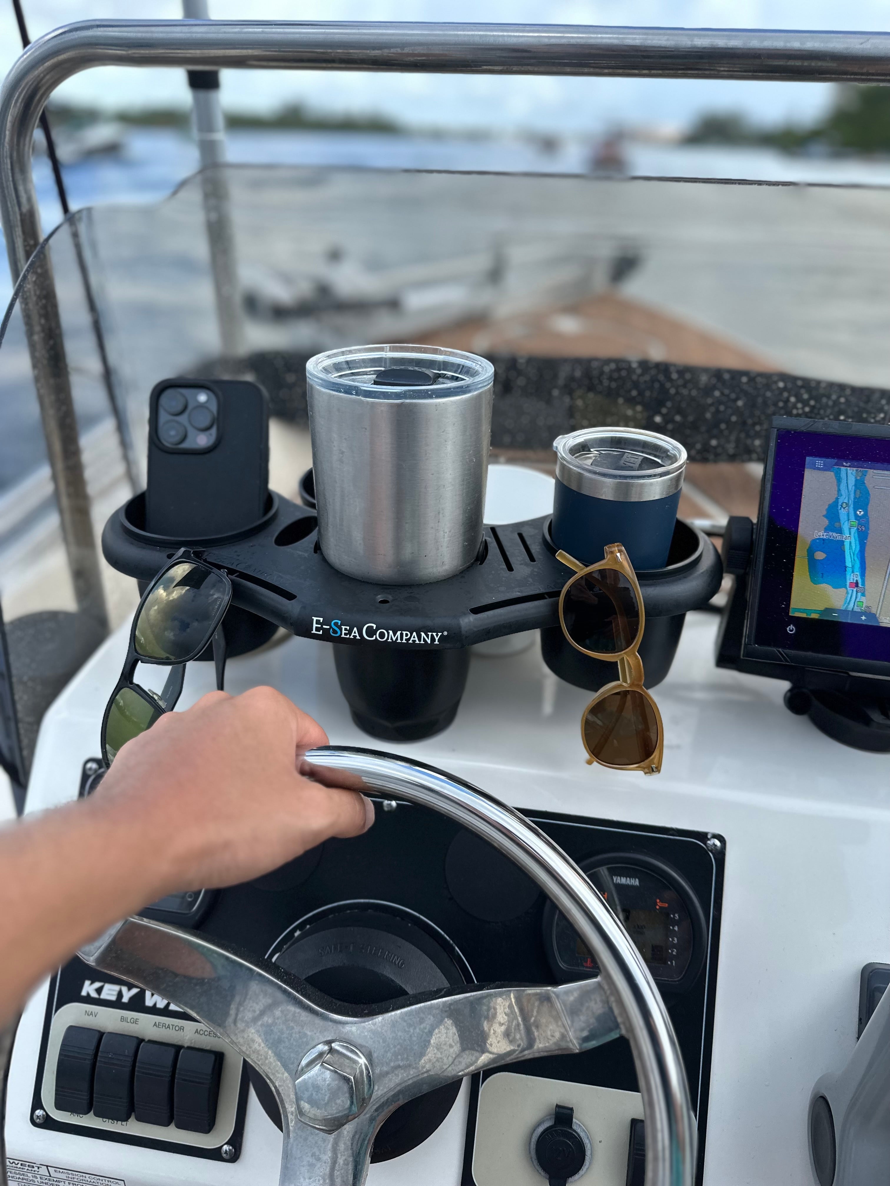E-Sea Caddy Pro- Multi Cup Suction Mounted Drink Holder-Black - Keep Casting Fishing & Outdoors