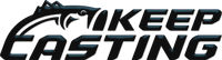 Logo with 'keep casting' text and a fish design on a transparent background