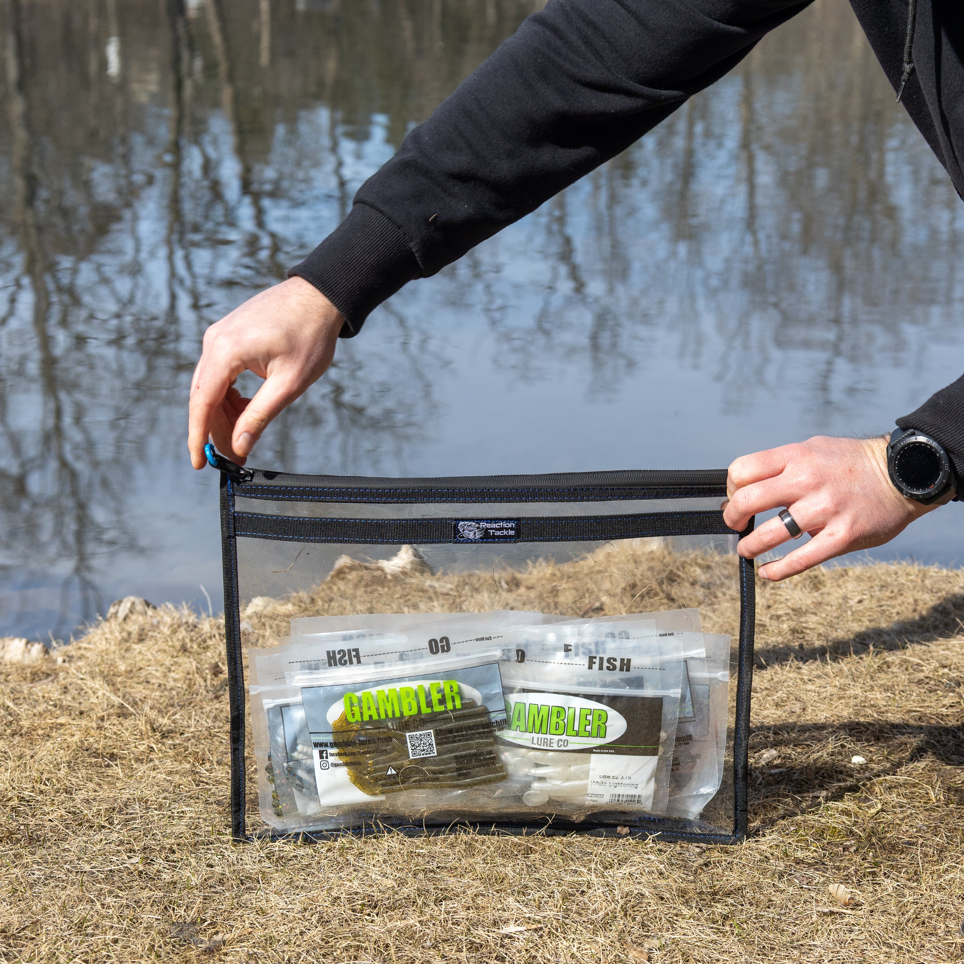 Reaction Tackle Clear Storage Bag Tackle Pak - Water-Resistant Plastic Storage - New - Keep Casting Fishing & Outdoors