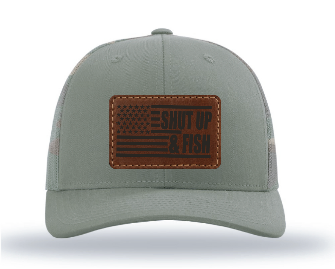 Shut Up & Fish Flag Patch - Green Camo - Keep Casting Fishing & Outdoors