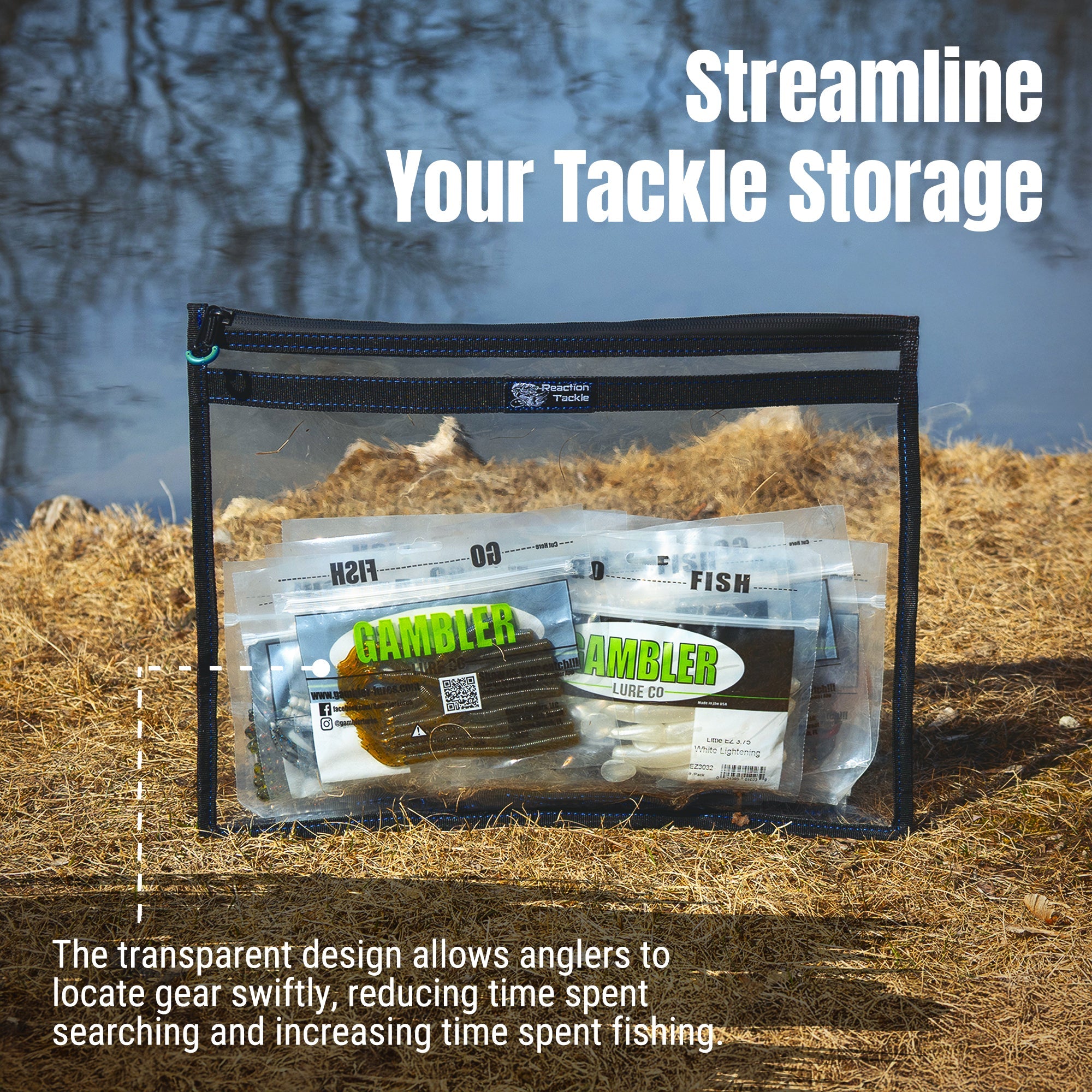 Reaction Tackle Clear Storage Bag Tackle Pak - Water-Resistant Plastic Storage - New - Keep Casting Fishing & Outdoors