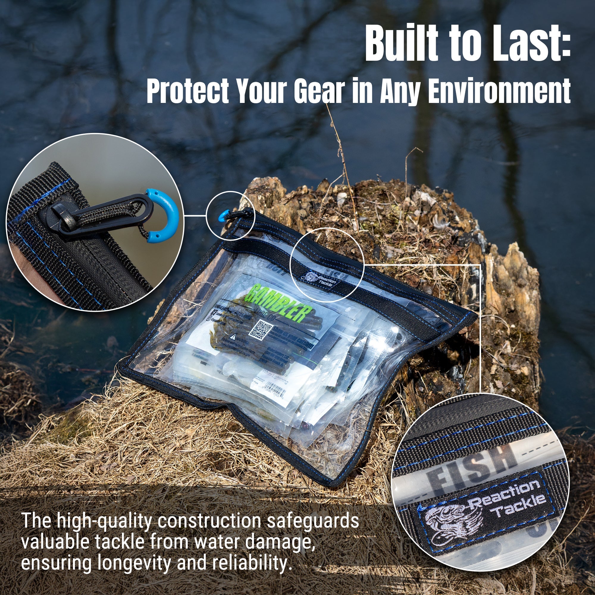 Reaction Tackle Clear Storage Bag Tackle Pak - Water-Resistant Plastic Storage - New - Keep Casting Fishing & Outdoors