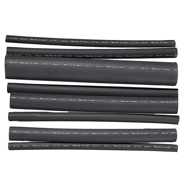 Ancor Adhesive Lined Heat Shrink Tubing - Assorted 8 - Pack, 6", 20 - 2/0 AWG, Black - Keep Casting Fishing & Outdoors