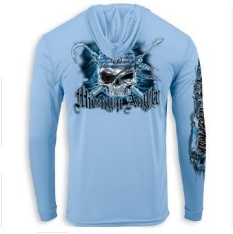 Flying Fisherman Performance Hoodie Pirate Skull Blue Mist X - Large - Keep Casting Fishing & Outdoors