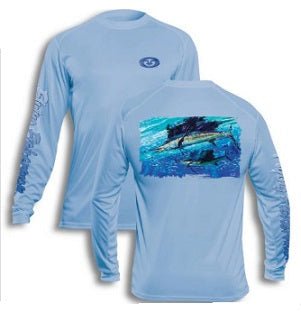 Flying Fisherman Performance Tee Sailfish Blue Mist Medium - Keep Casting Fishing & Outdoors
