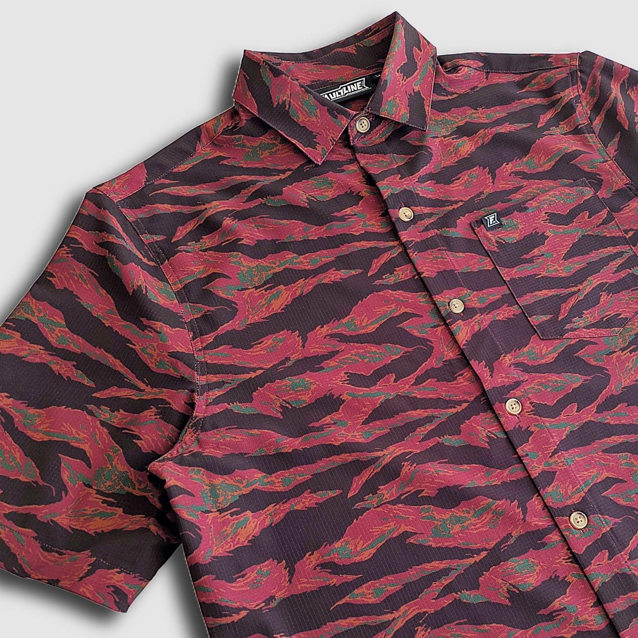 Langley Tech Button Up Shirt - Maroon Tiger Camo - Keep Casting Fishing & Outdoors