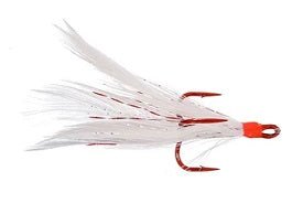 Mustad Dressed Treble Hooks 2ct Red Hook White Feather Size 2 - Keep Casting Fishing & Outdoors