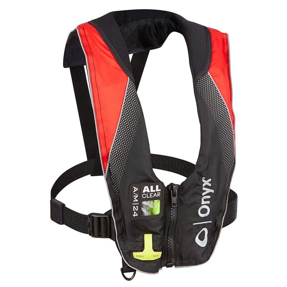 Onyx A/M-24 Series All Clear Automatic/Manual Inflatable Life Jacket - Black/Red - Adult - Keep Casting Fishing & Outdoors
