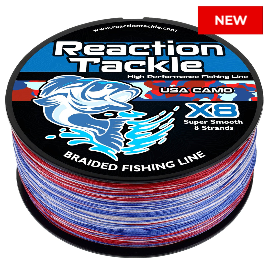 Reaction Tackle X8 Braided Fishing Line - USA Camo 8 Strand - NEW - Keep Casting Fishing & Outdoors